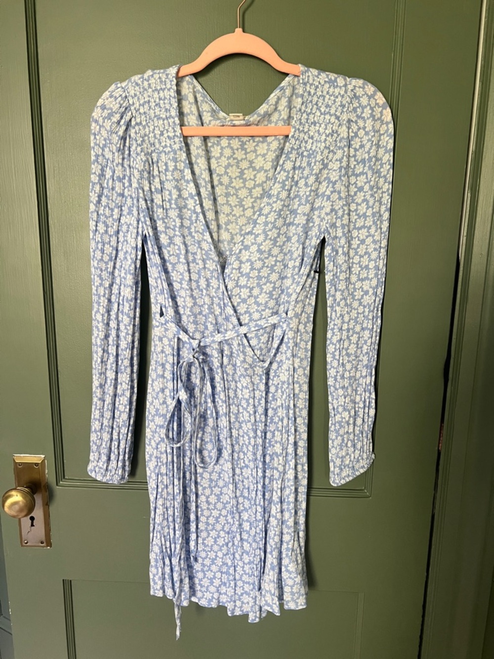 Billabong Light Blue Floral Wrap Dress with Tie